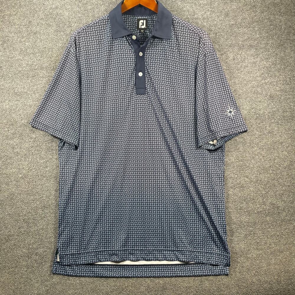 FootJoy Golf Polo Shirt Men's M Blue Paisley Geometric Allover Activewear Casual
